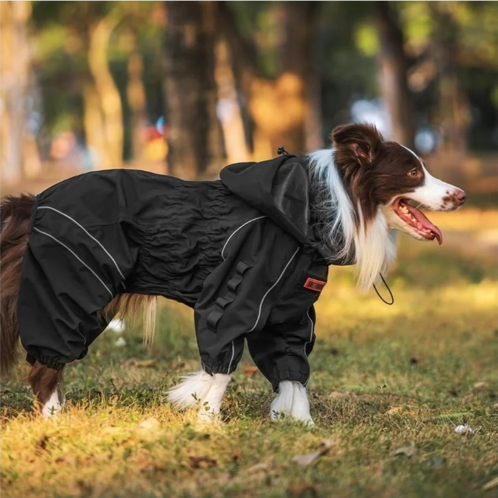 OneTigris Dog Raincoat w/ Removable Hood | Waterproof Reflective 4-Leg Jacket |s